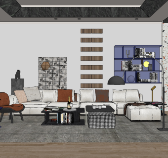 现代简约风格客厅su草图模型下载