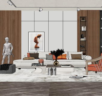 现代简约风格客厅su草图模型下载