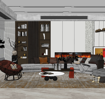 现代客厅su草图模型下载