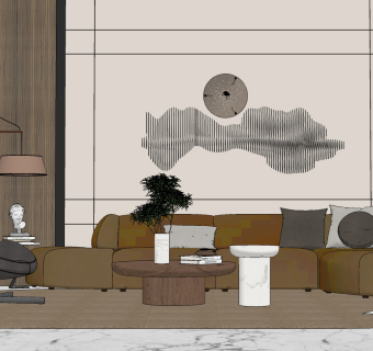 现代沙发茶几组合su草图模型下载