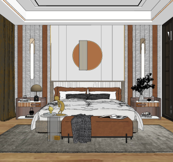 现代轻奢卧室su草图模型下载