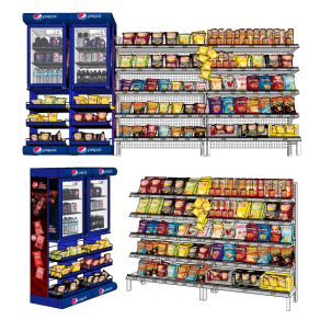 现代超市食品便利店货架,冰柜su草图模型下载