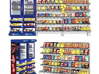 现代超市食品<em>便利</em>店货架,冰柜su草图模型下载