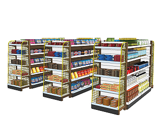 现代<em>超市</em>食品货架，<em>货柜</em>，展架su草图模型下载