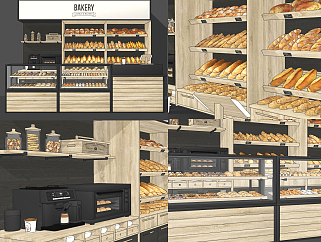 现代超市面包货架su草图模型下载
