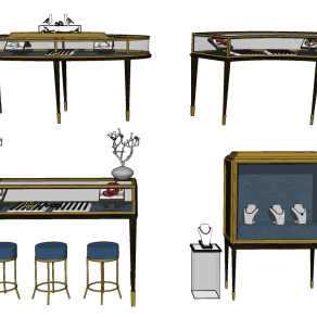 现代珠宝，首饰，展示柜货架su草图模型下载