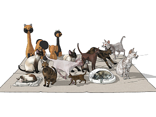 现代宠物<em>狗</em>,宠物猫,动物su草图模型下载