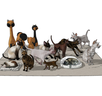 现代宠物狗,宠物猫,动物su草图模型下载