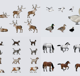 现代动物组合su草图模型下载
