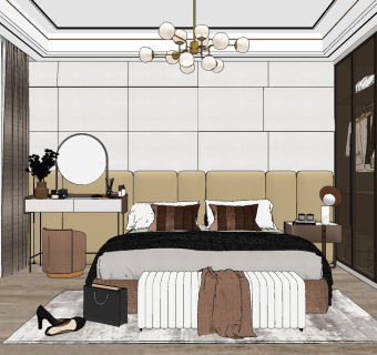 现代简约轻奢卧室,su草图模型下载