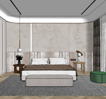 现代简约卧室主卧su草图模型下载