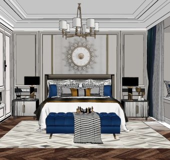 欧式卧室主人房su草图模型下载