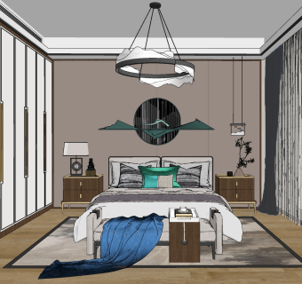 新中式卧室主卧su草图模型下载