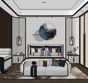新中式轻奢卧室su草图模型下载
