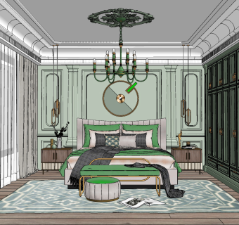 简欧式轻奢卧室su草图模型下载