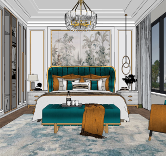 欧式卧室su草图模型下载