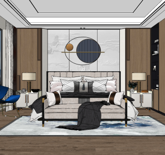 新中式轻奢卧室su草图模型下载