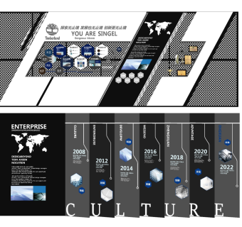 16现代企业文化展厅展板，文化墙荣誉墙发展简史展板世界地图su草图模型下载