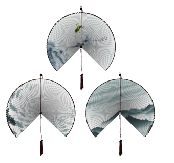 02新中式扇子墙饰，挂饰挂件 su草图模型下载