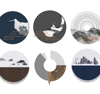 新中式圆形墙饰挂饰挂件墙饰su草图模型下载