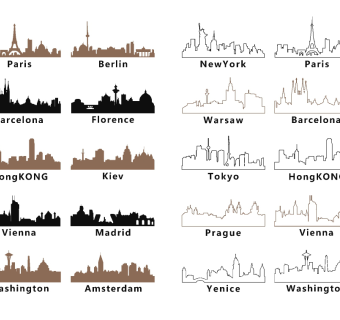 现代城市建筑墙饰剪影su草图模型下载