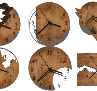 北欧原木挂钟，石英钟，钟表su草图模型下载