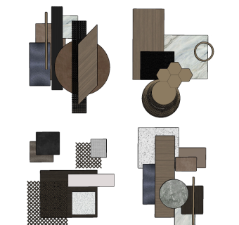 现代轻奢墙饰，挂饰，挂件组合su草图模型下载