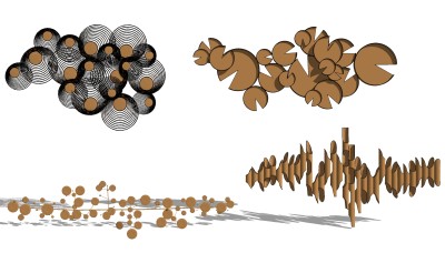现代轻奢金属墙饰，挂饰，挂件组合su草图模型下载