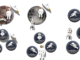 现代太空宇航员，宇航服，飞船墙饰挂件挂件su草图模型下载