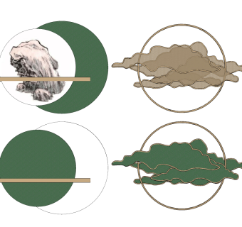新中式祥云金属挂饰挂件，墙饰，金属墙饰su草图模型下载
