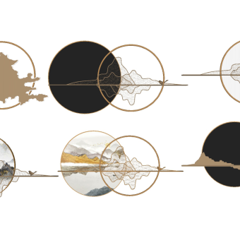 新中式圆形金属山脉挂饰挂件立体墙壁挂件su草图模型下载