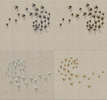 新中式飞鸟飞燕燕子，装饰墙金属挂饰挂件su草图模型下载