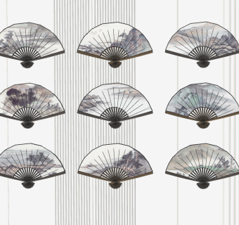新中式扇子，折扇，扇面墙饰挂件组合su草图模型下载