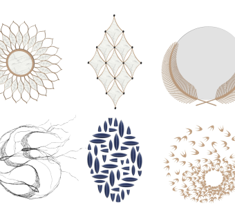 现代简欧式墙饰挂件，挂饰，装饰镜，羽毛飞鸟挂饰su草图模型下载