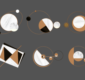 现代轻奢金属墙饰组合，挂饰挂件su草图模型下载