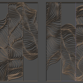 新中式水纹金属墙饰，屏风隔断su草图模型下载