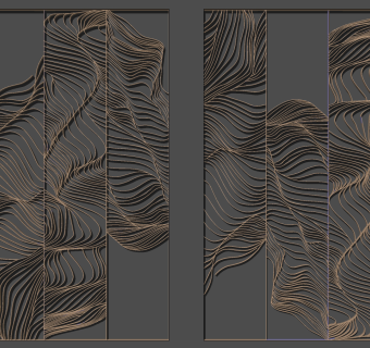 新中式水纹金属墙饰，屏风隔断su草图模型下载