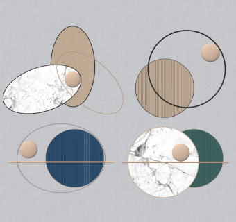 现代轻奢墙饰，挂饰挂件su草图模型下载