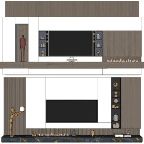现代电视背景墙，壁炉火炉su草图模型下载