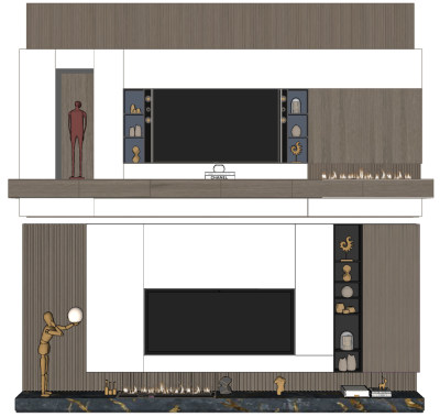 现代电视背景墙，壁炉火炉su草图模型下载