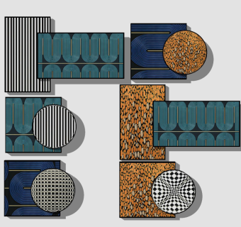 现代装饰挂画，立体画su草图模型下载