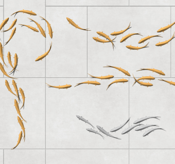 现代新中式金属鱼群游鱼，鱼群挂件su草图模型下载