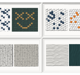 现代马赛克挂件 肌理墙面波浪板，立体画su草图模型下载