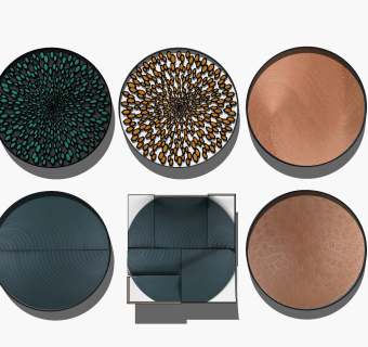 现代新中式圆形墙饰组合su草图模型下载