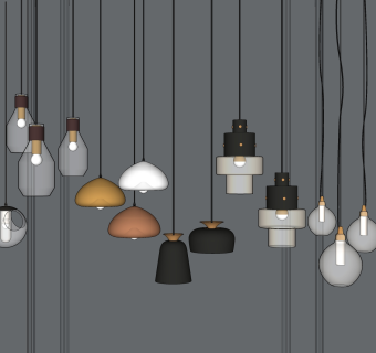 现代玻璃灯泡小吊灯组合su草图模型下载