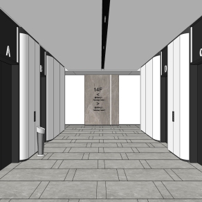 现代简约办公电梯厅，电梯间su草图模型下载