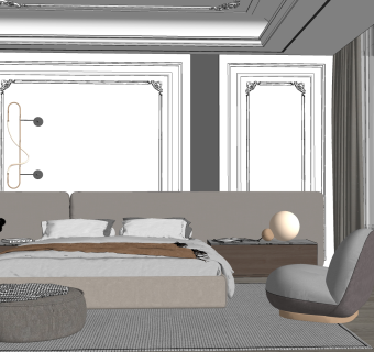 法式轻奢卧室su草图模型下载