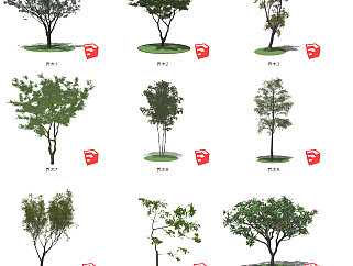 现代景观树，树木，乔木 (2)su草图模型下载