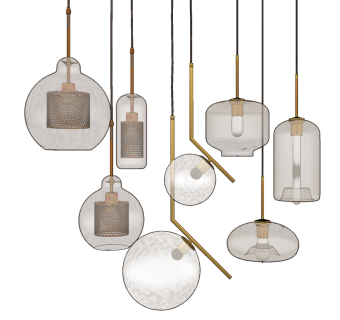 现代玻璃金属吊灯组合,su草图模型下载