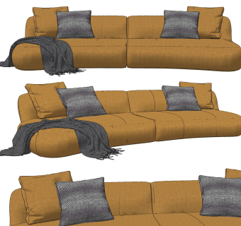现代布艺多人沙发su草图模型下载